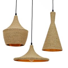 Κρεμαστό Φωτιστικό SHANGHAI ROPE 3xE27 Μπεζ & Χρυσό Μ81xΠ81xΥ39cm – Σετ 3 Τεμαχίων