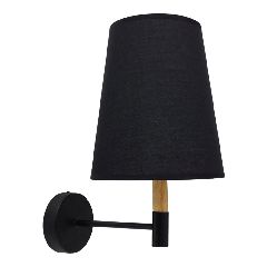 Φωτιστικό τοίχου απλίκα με ντουί 1 x E27 AC 220-240V IP20 μαύρο ύφασμα & μ΄΄εταλλο με μπεζ ξύλο Μ20 x Π28 x Υ36cm