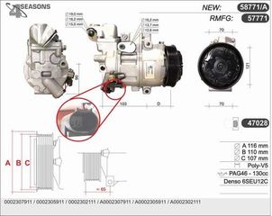 ΚΟΜΠΡΕΣΕΡ A C 4SEASONS MERCEDES W168  A0002305911           57771 0002302111 0002305911 0002307911 0002309411 2302111 2305911 2307911 2309411 A0002302111 A0002305911 A0002307911 A0002309411