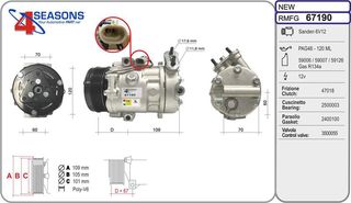 ΚΟΜΠΡΕΣΕΡ A C 4SEASONS OPEL ASTRA  67190 1854107 1854112 1854122 1854147 24421642 24422013 24462196 24464152 6854013 6854046 6854048 9132922 93176877 93176916 R1580044 1854107 1854112 1854122 1854147