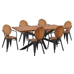 ΣΕΤ ΤΡΑΠΕΖΑΡΙΑΣ 7ΤΜΧ ΚΑΡΕΚΛΕΣ MELITA ΜΕ ΞΥΛΟ - ΤΡΑΠΕΖΙ ΜΑΣΙΦ 200Χ106Χ77 HM11402