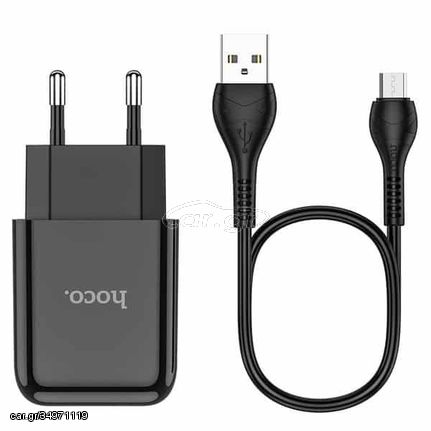 Φορτιστής τοίχου HOCO N2 μονό USB μαζί με καλώδιο micro USB - μαύρο