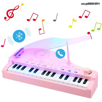 Μίνι Παιδικό Bluetooth Πιάνο Πολυλειτουργικό - Ηχείο & LED Φωτιστικό Αφής - Mini Bluetooth Audio Night Light Piano Ροζ