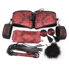 Six Piece Red Satin Bondage Set for Women