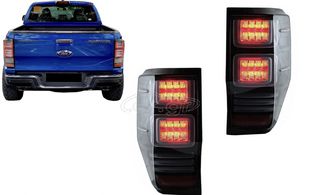 ΦΑΝΑΡΙΑ ΠΙΣΩ Taillights LED Ford Ranger (2012-2018) with Sequential Dynamic Turning Lights Smoke