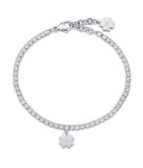 Βραχιόλι ριβιέρα με το τετράφυλλο τριφύλλι της τύχης και λευκούς κρυστάλλους BK1975