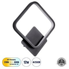 Μοντέρνα απλίκα τοίχου LED kelvo® LENA 12W 1440lm 300° AC 220-240V IP20 ρυθμιζόμενο λευκό CCT με εναλλαγή χρωμάτων 2700K/4500K/6000K μαύρο ματ 25x5.5x29.5cm