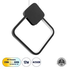 Κρεμαστό Φωτιστικό MARY Design LED CCT 12W 1440lm 300° AC 220-240V - Εναλλαγή Φωτισμού μέσω Διακόπτη On/Off All In One - Μ20 x Π2.3 x Υ28.5cm - Μαύρο
