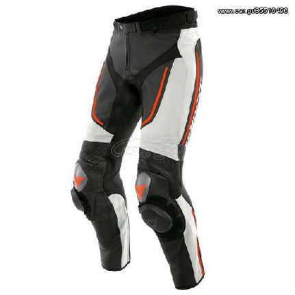ALPHA PERF. LEATHER PANTS WHITE/BLACK/FLUO-RED