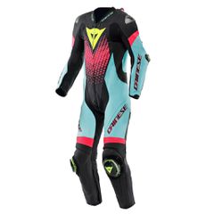 LAGUNA SECA 6 PERF 1PC LEATHER SUIT BLACK/WATER/FUXIA