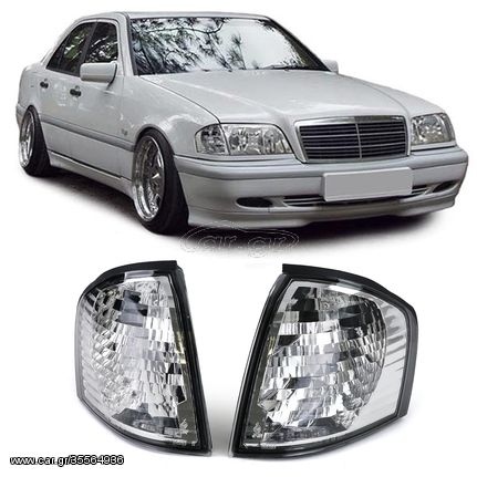 Σετ Πλαϊνά φλας LED ζευγάρι βελτίωσης tuning 2 τεμάχια κρυστάλλων  ζεύγος  Λευκά διαφανή γυάλινα σήματα στροφής για Mercedes W202 C κατηγορίας 93-00