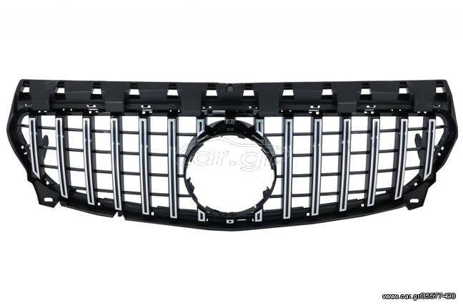 ΜΑΣΚΑ - ΓΡΥΛΛΙΑ  - Front Central Grille suitable for Mercedes CLA C117 X117 W117 Facelift (2016-2018) CLA45 GT-R Panamericana Design Black Chrome