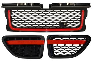 ΜΑΣΚA - ΓΡΥΛΛΙΑ  - Central Grille and Side Vents Assembly suitable for Land ROVER Range ROVER Sport (2005-2008) L320 Autobiography Look Black Red Edition