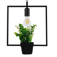 Μοντέρνο Κρεμαστό Φωτιστικό FLOWERPOT Μονόφωτο 1 x E27 Μαύρο Μεταλλικό με Διακοσμητικό Φυτό Φ30 x Y30cm