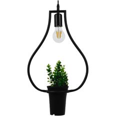 Μοντέρνο Κρεμαστό Φωτιστικό FLOWERPOT Μονόφωτο 1 x E27 Μαύρο Μεταλλικό με Διακοσμητικό Φυτό Φ27 x Y40cm