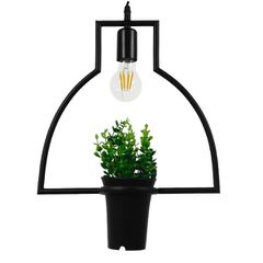 Μοντέρνο Κρεμαστό Φωτιστικό FLOWERPOT Μονόφωτο 1 x E27 Μαύρο Μεταλλικό με Διακοσμητικό Φυτό Φ34 x Y34cm