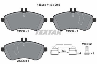 Σετ τακάκια, δισκόφρενα TEXTAR 2430601 Mercedes-Benz C-Class SW S204 1800cc C180 CGI 156ps 2009-2014 (0054200820,0054201220,0054201520,0064207120,0074201620)