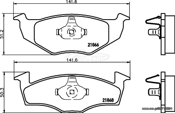 Σετ τακάκια, δισκόφρενα DON PCP1212 Seat Ibiza 1900cc SDI 64ps 1996-1999 (1H0698151B)