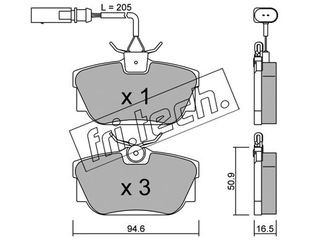 Σετ τακάκια, δισκόφρενα fri.tech. 3551 Volkswagen Transporter T4 Bus 2500cc Syncro 110ps 1992-2003 (7D0698451G,7D0698451J)