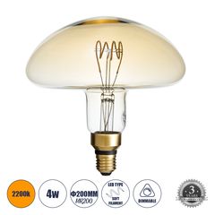 GloboStar® 99173 Λάμπα LED Soft T Spiral Filament E27 MR200 MUSHROOM Γλόμπος 4W 280lm 360° AC 220-240V IP20 Φ20 x Υ20cm Ultra Θερμό Λευκό 2200K με Μελί Γυαλί Dimmable - 3 Χρόνια Εγγύηση