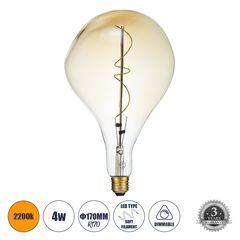 GloboStar® 99175 Λάμπα LED Soft S Spiral Filament E27 R170 ROCK Γλόμπος 4W 280lm 360° AC 220-240V IP20 Φ16.5 x Υ28cm Ultra Θερμό Λευκό 2200K με Μελί Γυαλί Dimmable - 3 Χρόνια Εγγύηση