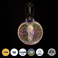 GLOBOSTAR® BUBBLE 99271 Λάμπα E27 G125 LED 3W 201lm 360° AC 220-240V IP20 Θερμό Λευκό 2700K Dimmable - Long Filament Chip - Galaxy Mirror Εφέ - Μ12.5 x Π12.5 x Υ18cm - 3 Χρόνια Εγγύηση