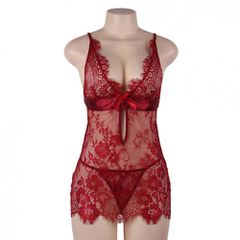 Plus Size Please Me Red Babydoll with String-thumb-3