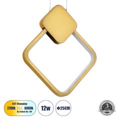 Κρεμαστό Φωτιστικό MARY Design LED CCT 12W 1440lm 300° AC 220-240V - Εναλλαγή Φωτισμού μέσω Διακόπτη On/Off All In One - Μ20 x Π2.3 x Υ28.5cm - Χρυσό Βούρτσας