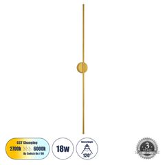 Επιτοίχια απλίκα LED kelvo® DIADEM 18W 2160lm 120° AC 220-240V IP20 ρυθμιζόμενο λευκό CCT με εναλλαγή χρωμάτων 2700K/4500K/6000K χρυσό βούρτσας 10x4x120cm