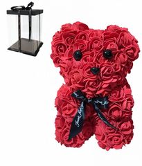 Αρκουδάκι Από Τεχνητά Τριαντάφυλλα Rose Bear Κόκκινο 25cm ΔΩΡΟ Σοκολάτα Lacta