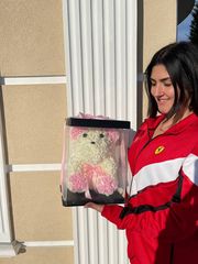 Αρκουδάκι Από Τεχνητά Τριαντάφυλλα Rose Bear Λευκό με Ροζ 30cm ΔΩΡΟ Σοκολάτα Lacta-thumb-1