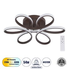 Φωτιστικό Οροφής Design LED MARGARET CCT 54W 6210lm 360° AC 220-240V - Εναλλαγή Φωτισμού μέσω Τηλεχειριστηρίου All In One- Καφέ