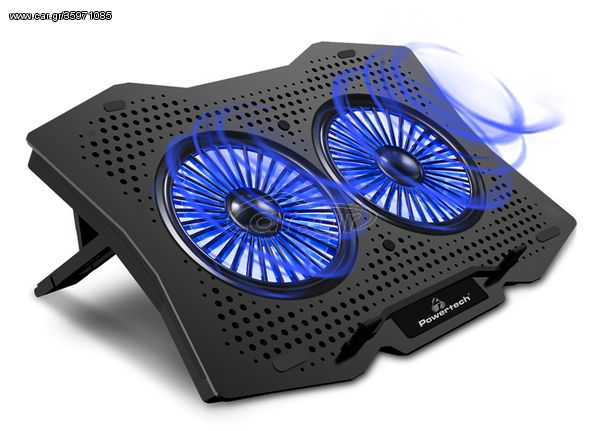 POWERTECH Βάση & ψύξη laptop PT-929, έως 18", 2x 110mm fan, LED, μαύρο PT-929 id: 36578