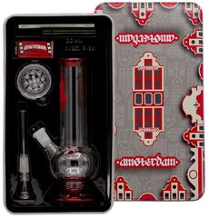 Σετ Γυάλινο Bong Amsterdam με Grinder, Τζιβάνες, Χαρτάκια, Αναπτήρα και Σίτες | XXX 21cm