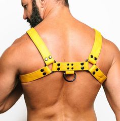 Fetish Gear Solid Colour H Front Harness - Yellow-thumb-1