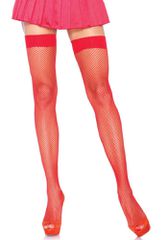 Nylon Fishnet Thigh Highs - Red One Size