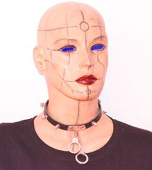 1 ROW SMALL SPIKE AND HANDCUFF LEATHER NECKBAND / LEATHER CHOCKER - BLACK
