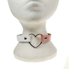 Δερμάτινο Χειροποίητο Κολάρο Row Heart Fitting Choker (Λευκό/Ροζ) - BULLET69