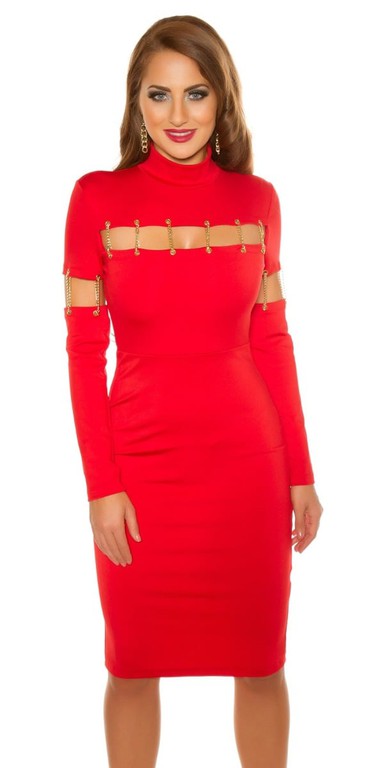 SEXY SHIFT DRESS WITH DECO CHAINS red
