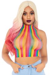 Rainbow net high neck crop top