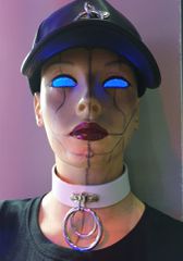 LEATHER CHOCKER WITH MEDIUM AND LARGE RINGS  - WHITE