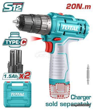 Δραπανοκατσάβιδο TOTAL μπαταρίας Li-ion 12V / 1.5Ah / 20Nm / 2 ΜΠΑΤ Type C ( TDLI12202 )