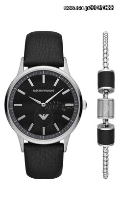 Ρολόι Emporio Armani με μαύρο λουράκι και καντράν AR80039 + Δώρο βραχιόλι