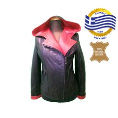 RIA001 Γυναικείo δερμάτινo Jacket με κουκούλα