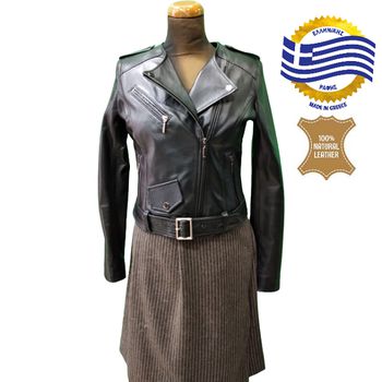 ROCKER001 Γυναικείo δερμάτινo Jacket με ζώνη στη μέση