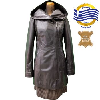 CLAIRY001 Γυναικείο δερμάτινο Jacket με κουκούλα