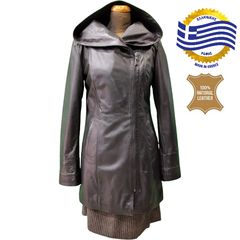 CLAIRY001 Γυναικείο δερμάτινο Jacket με κουκούλα