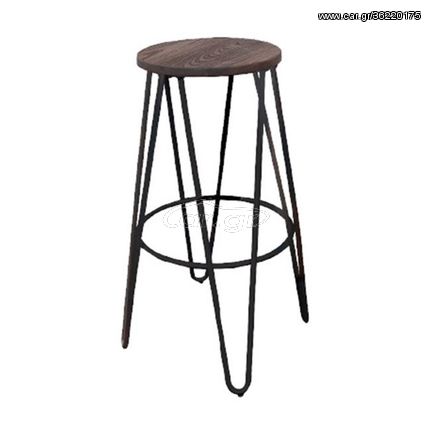 Ε5207,10 ARCO Wood Σκαμπό BAR, Μέταλλο Βαφή Antique Black, Ξύλο Απόχρωση Dark Oak  Φ52cm H.76cm ( Κάθισμα Φ33cm) Σκαμπό Bar,  Μαύρο/Καρυδί,  Μέταλλο/Ξύλο, , 1 Τεμάχιο