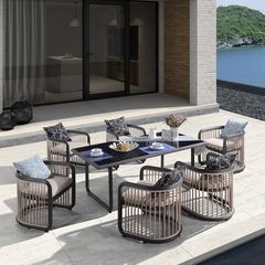 Ε6735 CITY Dining Set Τραπεζαρία Κήπου Βεράντας: Τραπέζι + 6 Πολυθρόνες Alu Ανθρακί - Μπεζ  Table:180x90x77 Chair:62x66x72 Ανθρακί/Μπεζ,  Αλουμίνιο, , 1 Τεμάχιο