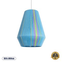 Boho Κρεμαστό Φωτιστικό SALERNO Μονόφωτο 1 x E27 AC220-240V IP20 - Φ50 x Υ60cm - Γαλάζιο με Μωβ και Πράσινο με Κίτρινες Λεπτομέριες Λεπτό Νήμα Βαμβακερό Πλέγμα